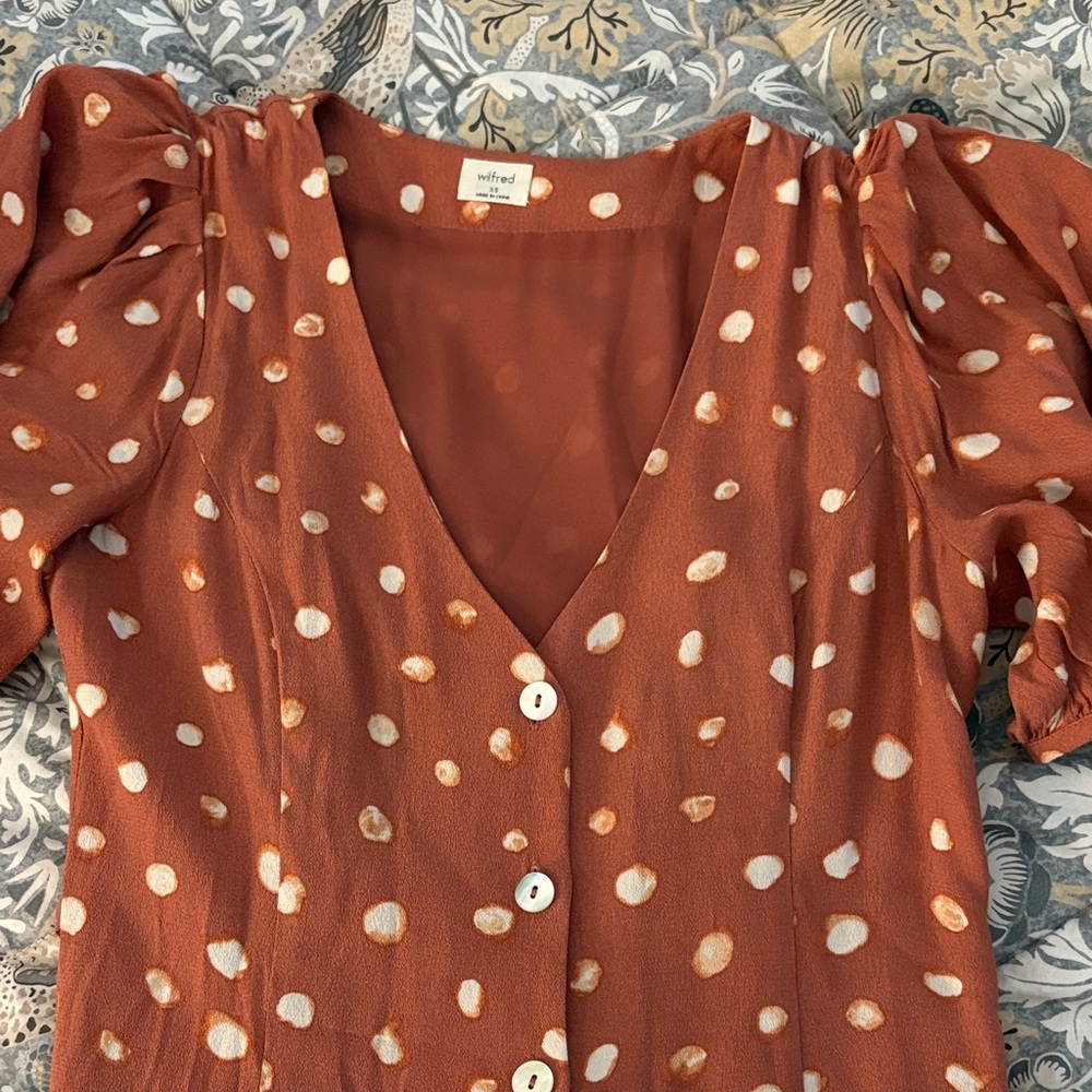 Wilfred Terracotta Polka Dot dress Size zipper